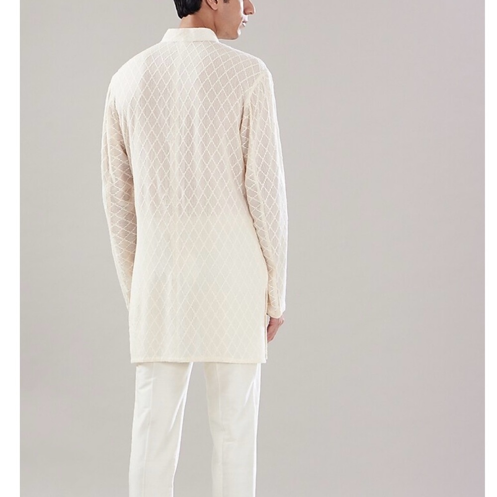Puneet Kapoor label - Cream weave cotton kurta